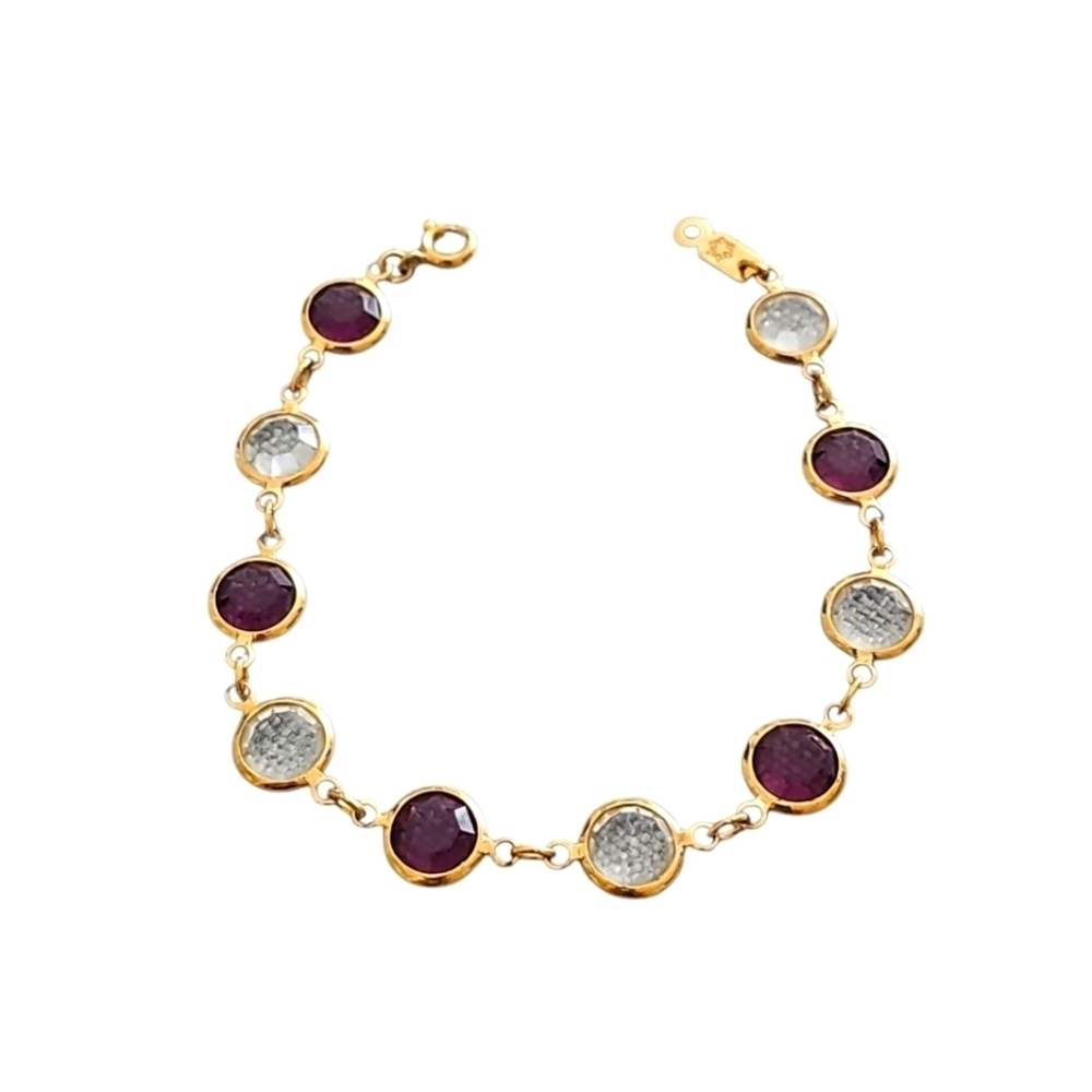 Vintage Swarovski Edelweiss Clear And Purple Crystal Bezel Set Gold Bracelet